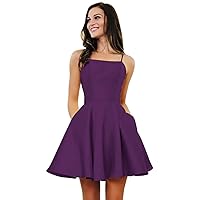 Homecoming Dresses for Teens 2023 Satin Spaghetti Straps A Line Short Formal Evening Dress with Pockets