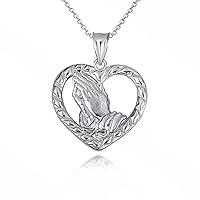 Claddagh Gold Serenity Praying Hands Heart Love Pendant Necklace Fine Real Solid 925 Sterling Silver