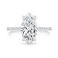Kiara Gems 3 Carat Marquise Diamond Moissanite Engagement Ring, Wedding Ring, Eternity Band Vintage Solitaire Halo Hidden Prong Setting Silver Jewelry Anniversary Promise Ring, Gift