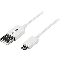 StarTech.com 0.5m White Micro USB Cable Cord - A to Micro B - Micro USB Charging Data Cable - USB 2.0 - 1x USB A Male, 1x USB Micro B Male (USBPAUB50CMW)