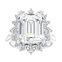 Mois 4 CT Emerald Colorless Moissanite Engagement Ring for Women/Her, Wedding Bridal Ring Set, Eternity Sterling Silver Solid Gold Diamond Solitaire Prong for Her