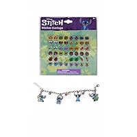 Disney Stitch Charm Bracelet with 48 Sticker Earrings Bundle