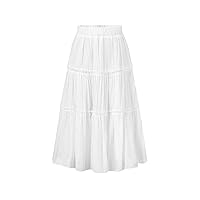 Girl's Summer Skirt High Elastic Waist Ruffle Hem A Line Skirt Flowy Tiered Layer Long Skirt