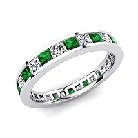 Sterling Silver 925 Emerald Square 2.00mm Full Eternity Ring With Rhodium Plated | Wedding, Anniversery And Engagement Collection