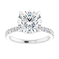 10K Solid White Gold Handmade Engagement Ring, 3 CT Round Brilliant Cut Moissanite Diamond Solitaire Wedding/Bridal Rings for Women/Her, Half-Eternity Anniversary Ring