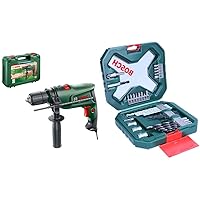 Bosch Electric Combi Drill EasyImpact 600 (600 W, in Carrying Case) & 34pc. X-Line Drill and Screwdriver Bit Set (for Wood, Masonary and Metal, Accessories Drill and Screwdriver)