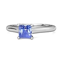 Solitaire Square Cut 0.75 Cts Tanzanite Gemstone 925 Sterling Silver Promise Ring
