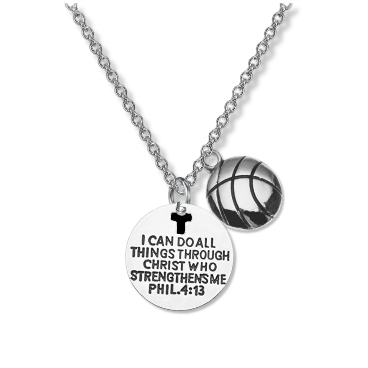 Basketball Necklace, I Can Do All Things Through Christ Who Strengthens Me Phil. 4:13 Pendent, Scripture Jewelry Christian Gifts Verse Bible Gift, Basketball Players