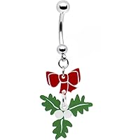 Body Candy Women's Red Bow Mistletoe Belly Button Ring