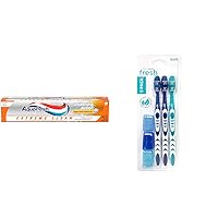 Aquafresh Extreme Clean Whitening Action Fluoride Toothpaste Cavity Protection 5.6 Ounce and Dental Guru 3 Pack Toothbrushes with Protective Cap