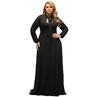 LALAGEN Women's Vintage Long Sleeve Plus Size Evening Party Maxi Dress Gown Black XXXL.