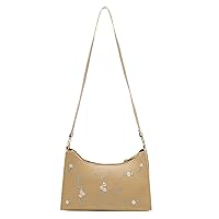 Shoulder Bag for School Fashion Women Artificial Leather Embroidery Underarm Handbags for Women (Khaki, One Size)