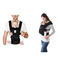 Ergobaby All Carry Positions SoftTouch Cotton Baby Carrier with Enhanced Lumbar Support (7-45 lb), Omni Dream, Onyx Black & Embrace Cozy Newborn Baby Wrap Carrier (7-25 Pounds), Ponte Knit, Pure Black