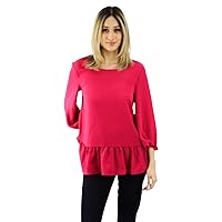 Wholesale Womens Polyester Pink Fuchsia Open Back Blouse with Ruffle Trim, 8 Pieces (1XS, 3S, 2M, 1L, 1XL) Pack of 1