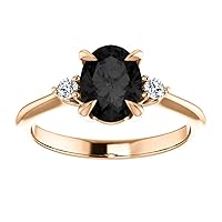 Three Stone Black Onyx 1 CT Oval Ring, Minimalist Oval Shape Black Diamond Ring, Dainty Tear Drop Black Diamond Engagement Ring, 10K Rose Gold Ring, Perfact for Gifts or As You Want