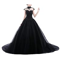 Women's Vintage Black Wedding Dresses Illusion Bodice Bridal Gowns Real Pictures