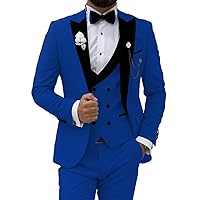 Men 3 Piece Suit Slim Fit Tuxedo Velvet Collar Double Breasted Suit Men Wedding Prom Suits with Tie