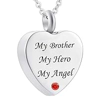 weikui Engraved My Brother, My Hero, My Angel Memorial Urn Pendant Heart Necklace Ashes Keepsake Cremation Jewelry