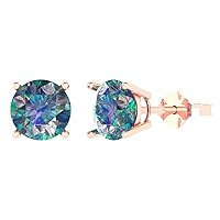 2.94cttw Round Cut Solitaire Genuine Blue Moissanite Pair of Designer Stud Earrings 18k Pink Rose Gold Butterfly Push Back