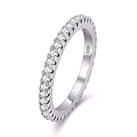 2mm Micro Pave Cubic Zirconia Eternity Band Stack Ring Silver Color Wedding Jewelry for Women Y115