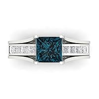 Clara Pucci 3.40ct Princess cut Custom Engraving London Blue Topaz Engagement Ring Band Wedding Bridal Set Sliding 14k White Gold 10
