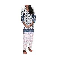 Indian Animal Print Long Top Women's Cotton Kurti Half Sleeve Tunic Plus Size
