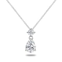 B. BRILLIANT Sterling Silver Genuine or Synthetic Gemstone 9x7mm Teardrop Slide Dangling Necklace for Women Girls