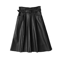 Leather Women England Fashion Sashes Waist Umbrella Pleated Skirt Chic Fold Streetwear