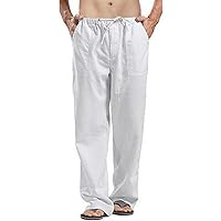 Linen Pants Plus Size Casual Straight-Legs Stretchy Waist Loose Beach Pants Trousers