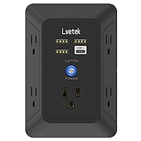 Outlet Extender, Surge Protector Outlet with 5-Multi Plug Outlet and 4 USB Ports(1 USB C), 3-Sided 1680J Power Strip Wall Charger, Multiple-Plug Outlet Splitter for Home Travel Office,ETL Listed,Black