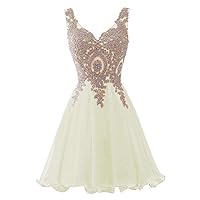VeraQueen Women's Short Tulle Beaded Homecoming Dress A Line Sleveless Ball Gown Ivory