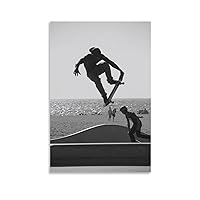 Wall Art Poster Canvas Painting Skateboarder Beach Jump Takeoff Sports Motivational Print Poster Canvas Painting Posters And Prints Wall Art Pictures for Living Room Bedroom Decor 12x18inch(30x45cm)
