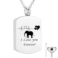 Stainless Steel Necklace Memorial Jewelry Cremation Urn Ashes Elephant Pendant Unisex Keepsake Memorial Charms Pendant (square o chain)