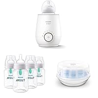Fast Baby Bottle Warmer & Anti-Colic Baby Bottles & Microwave Steam Sterilizer for Baby Bottles, Pacifiers, SCF281/05