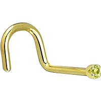 Body Candy Solid 14k Yellow Gold 1.5mm Genuine Peridot Right Nose Stud Screw 18 Gauge 1/4