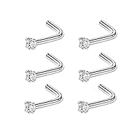 FANSING 6 Pieces 316L Surgical Steel Zircon Nose Studs L Shaped