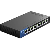 Linksys LGS108: 8-Port Business Desktop Gigabit Ethernet Unmanaged Switch, Computer Network, Wired Connection Speed up to 1,000 Mbps (Black, Blue)