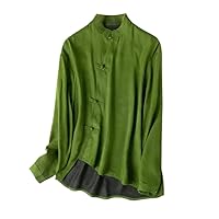 Silk Shirt, Women Long Sleeve Solid, Elegant Retro Blouse, Spring Summer Top