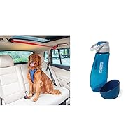 Bundle of PetSafe Happy Ride Dog Car Zipline - Back Seat Leash + Kurgo Gourd 2 in 1 Dog Travel Water Bottle, Pet Water Bottle, Portable Water Dish for Dogs, PVC/BPA Free, Dishwasher Safe, Holds 24 oz