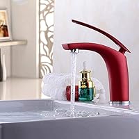 Water-Tap Bathroom Sink Tap Kitchen Water-Tap Bathroom Basin Faucet Copper Single Hole Deck Mounted Vanity Sink Washroom Basin Tap Cold and Hot Mixer Water Tap Single Handle/Red