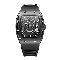 Tonneau Skull Men's Wristwatch Luminous Water Resistant Silicone Band Casual Rectangle Quartz Watch