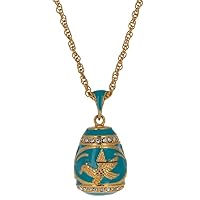 Aquamarine Enamel Gold Bird Royal Egg Pendant Necklace
