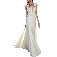 Mermaid/Trumpet Luxurious Beach Open Back Wedding Dress Illusion Neck Cap Sleeve Court Train Bridal Gowns 2024