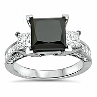 ANGEL SALES 2.50 Ct Princess Cut Black Diamond Solitaire Ring Engagement Wedding Band Ring For Girls & Women's 14K White Gold Plated