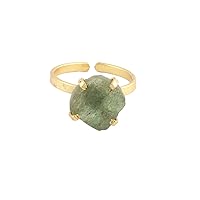 Guntaas Gems Unique Ring Raw Rough Green Strawberry Quartz Brass Gold Plated Prong Setting Female Ring