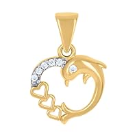 14k Two tone Gold Womens CZ Cubic Zirconia Simulated Diamond Dolphin Love Heart Charm Pendant Necklace Measures 17.4x11.7mm Wide Jewelry for Women