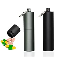 Portable Keychain Pill Case Holder, EFFIET 3 Compartments Metal Pocket Emergency Pill Container Box for Daily Supplyment (Black+Matt Finished)