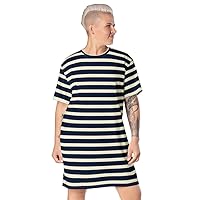 T-Shirt Dress. Kr8vsosllc, Long T-Shirt Dress, Black and Off White Striped Long Dress, Designed for Casual Occasions