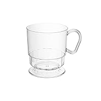 Party Essentials 8-Ounce Hard Plastic Tea Mugs/Coffee Cups with Handles, 50-Count, Deluxe Clear