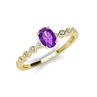 Oval Cut Amethyst & Round Natural Diamond 1 ctw Twisted Women Engagement Ring Milgrain Work 18K Gold